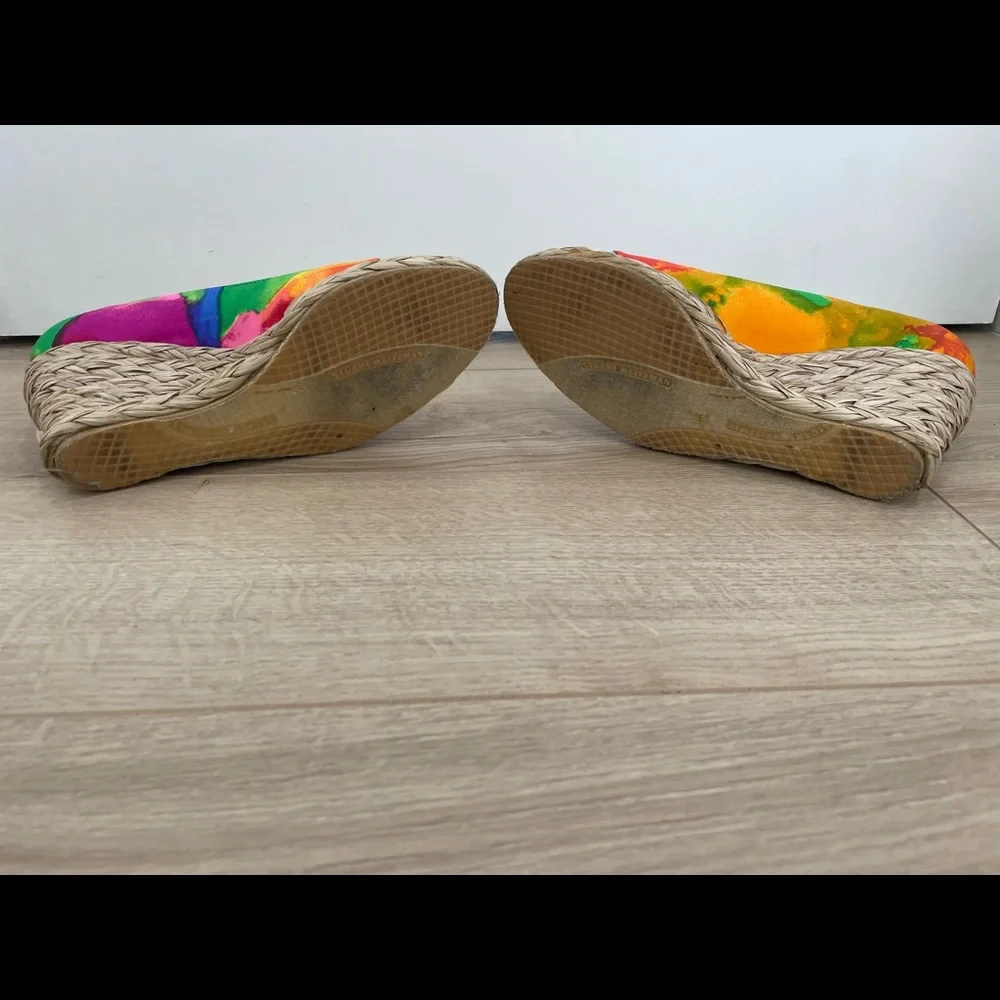 Stuart Weitzman Floral Espadrille Straw Wedge Shoe